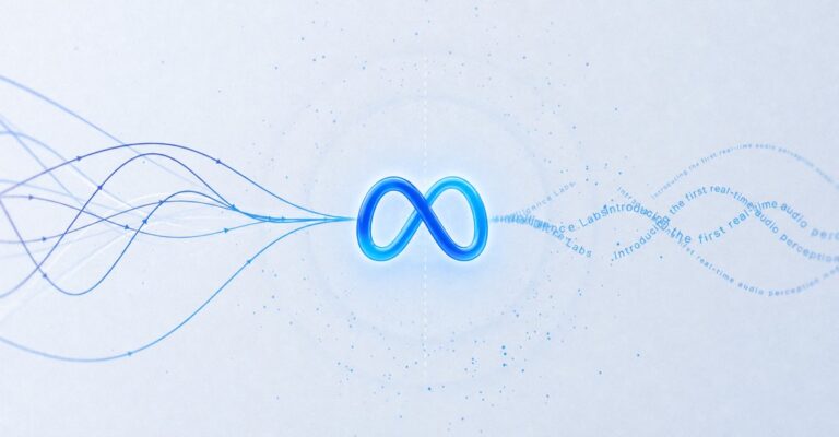 Meta infinity-loop logo centered over Muse Voice Transcribe audio waves