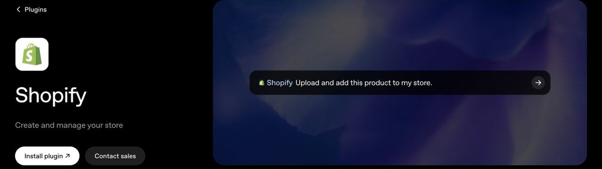 Shopify plugin page showing a prompt to add a product to a store