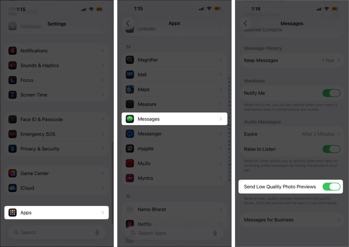 Send Low Quality Photo Previews enabled in iPhone Settings.