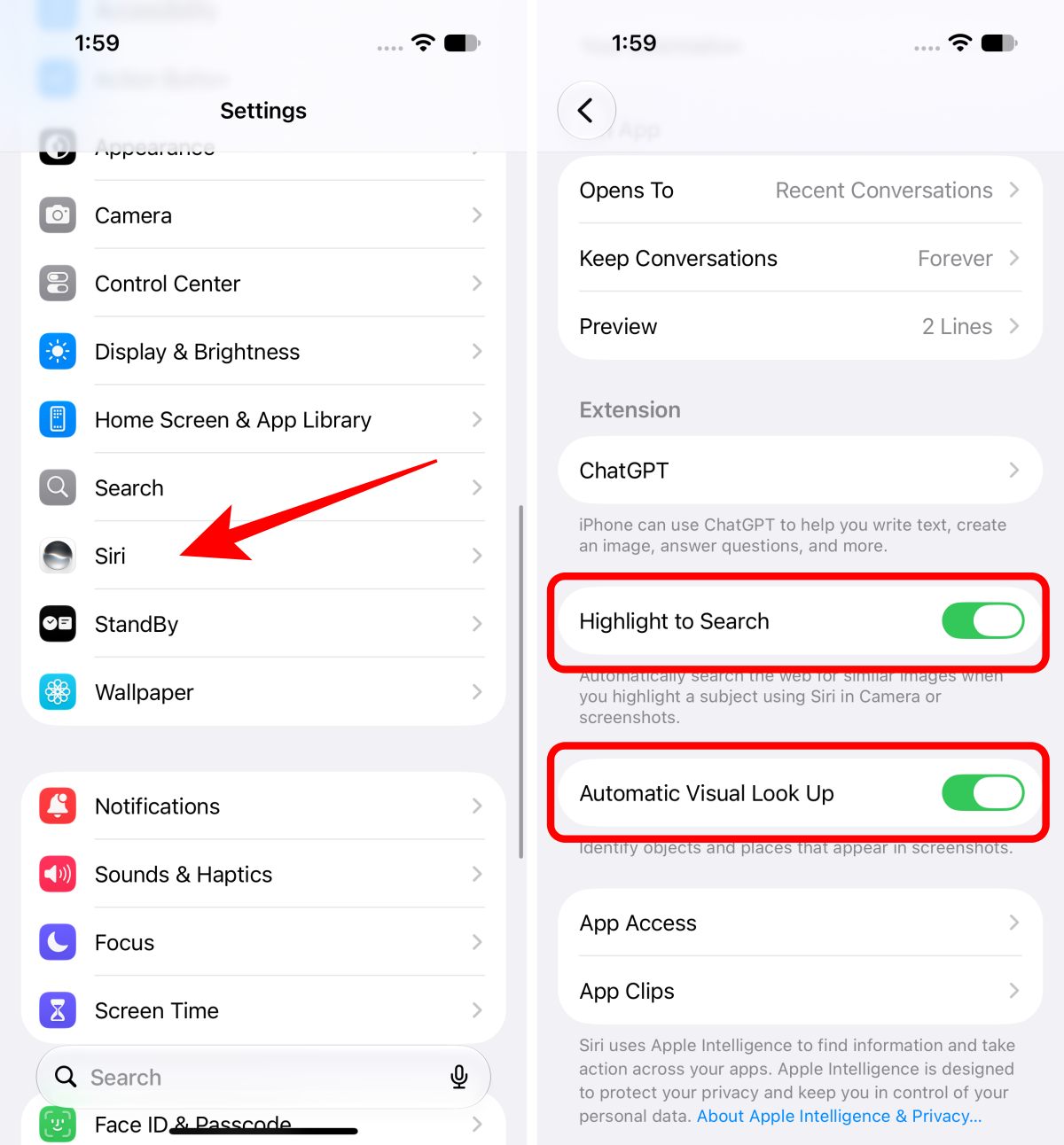 Change Visual Intelligence settings in iOS 27