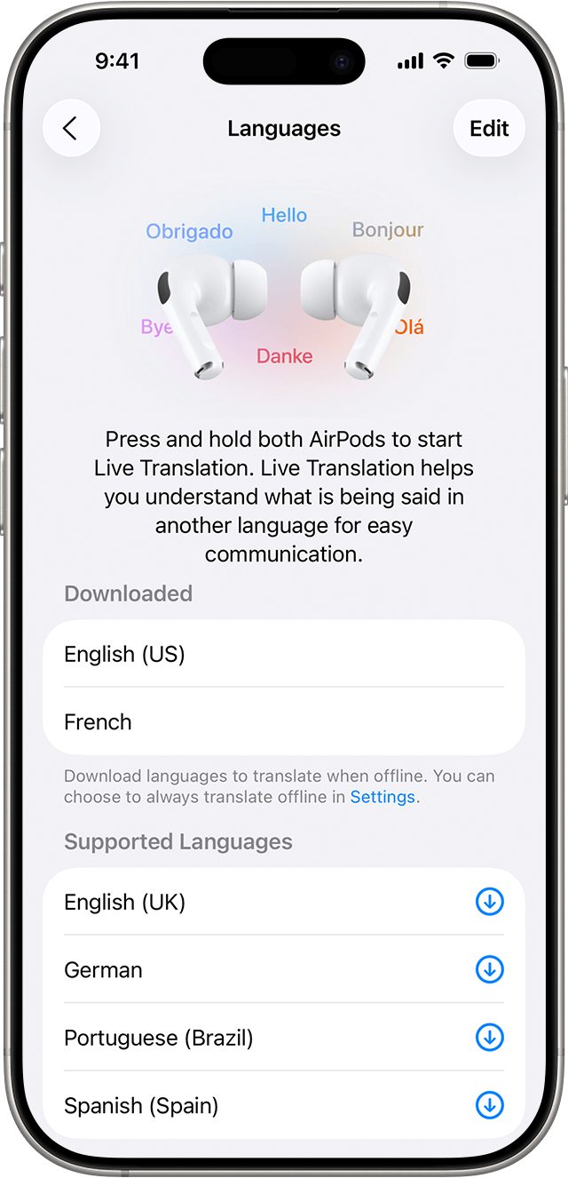 Download languages for Live Translation