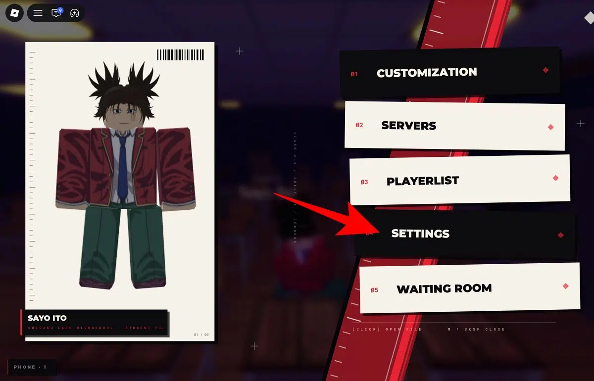 Open in Setting in Shigaku codes in Roblox