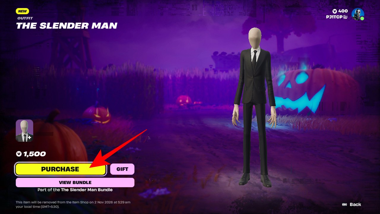 Purchase Slender Man skin in Fortnite