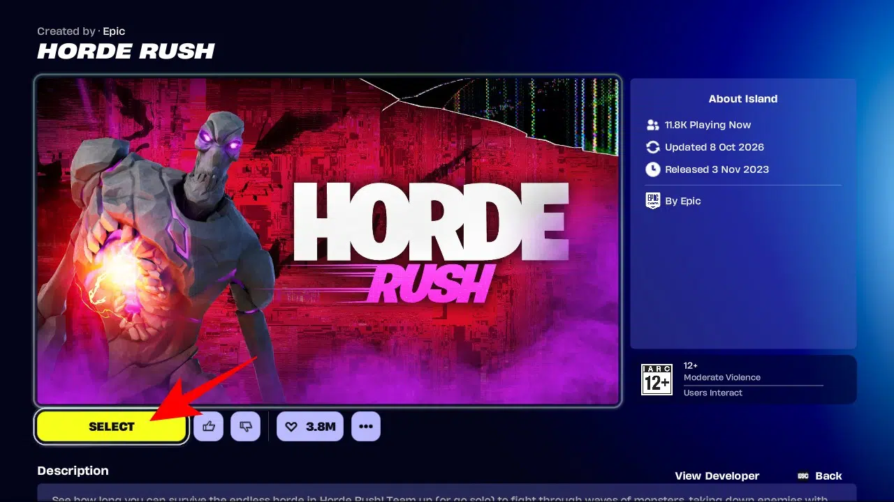 Select Screen Horde Rush Fortnite