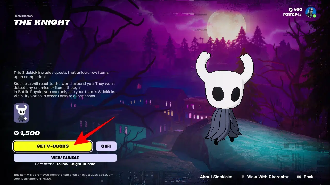 How to get the Hollow Knight sidekick in Fortnite – iGeeksBlog The Knight Purchase Screen Fortnite
