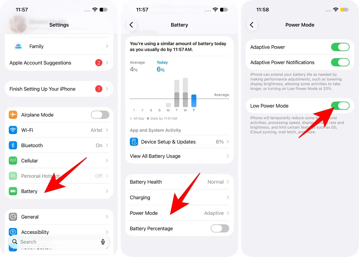 Turn On Low Power Mode in iPhone