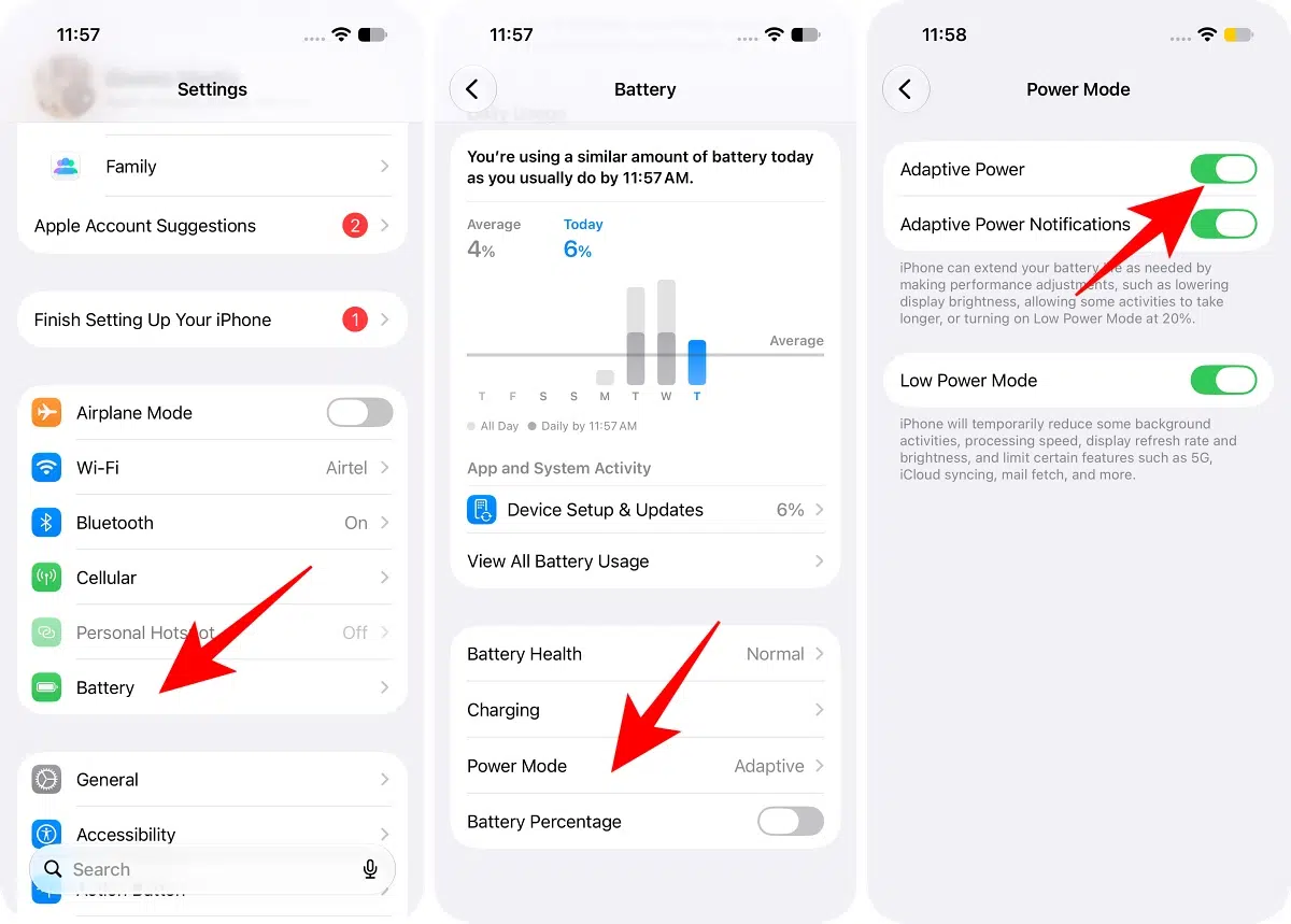Turn On or Off Adaptive Power in iPhone