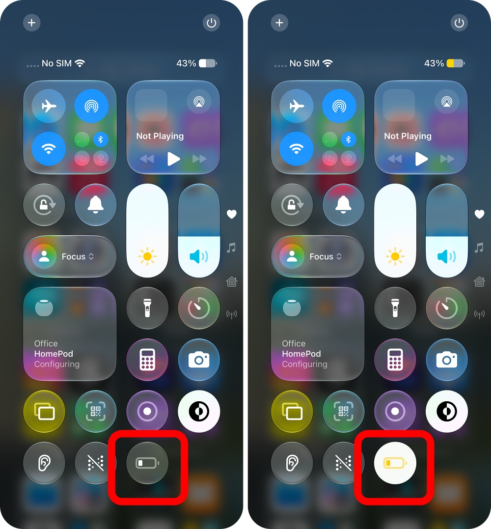 Turn on Low Power Mode using Control Center
