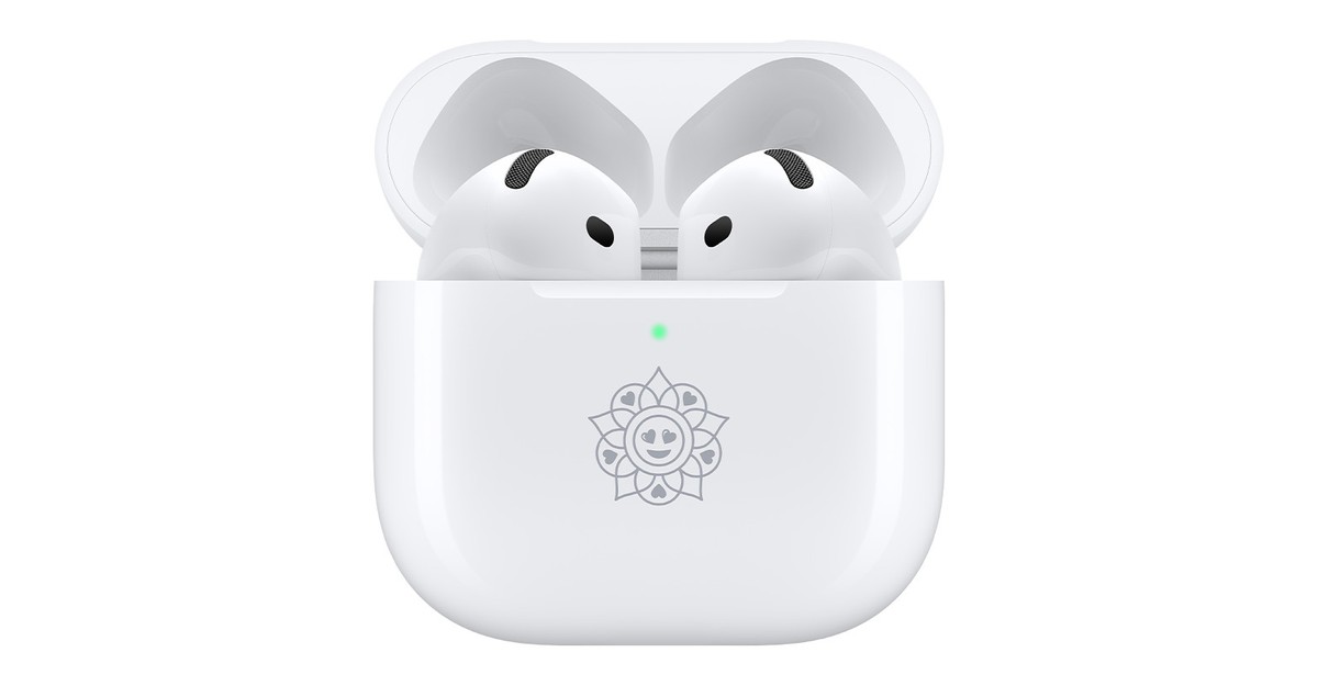 Special Edition AirPods 5 with Wireless Charging Case, showing the festive engraving on the case