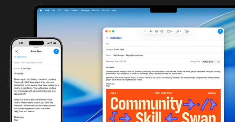 Mail open on a MacBook and iPhone with the same email draft