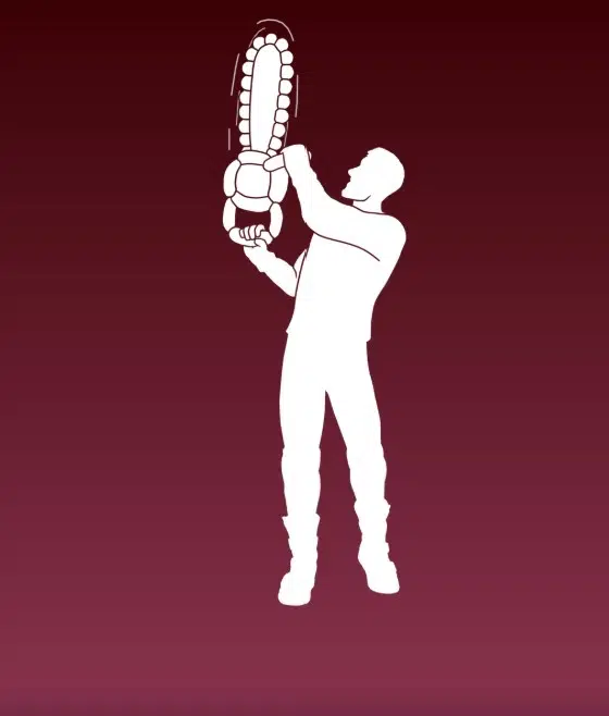 Jack the Clown arrives in Fortnite: Here’s how to get the skin – iGeeksBlog White silhouette of a person lifting a tall, segmented, chain-like object overhead against a dark maroon gradient.