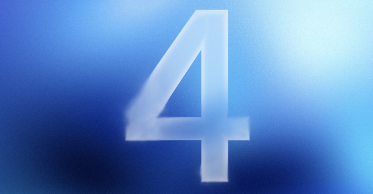 A frosted white number 4 on a blue gradient background
