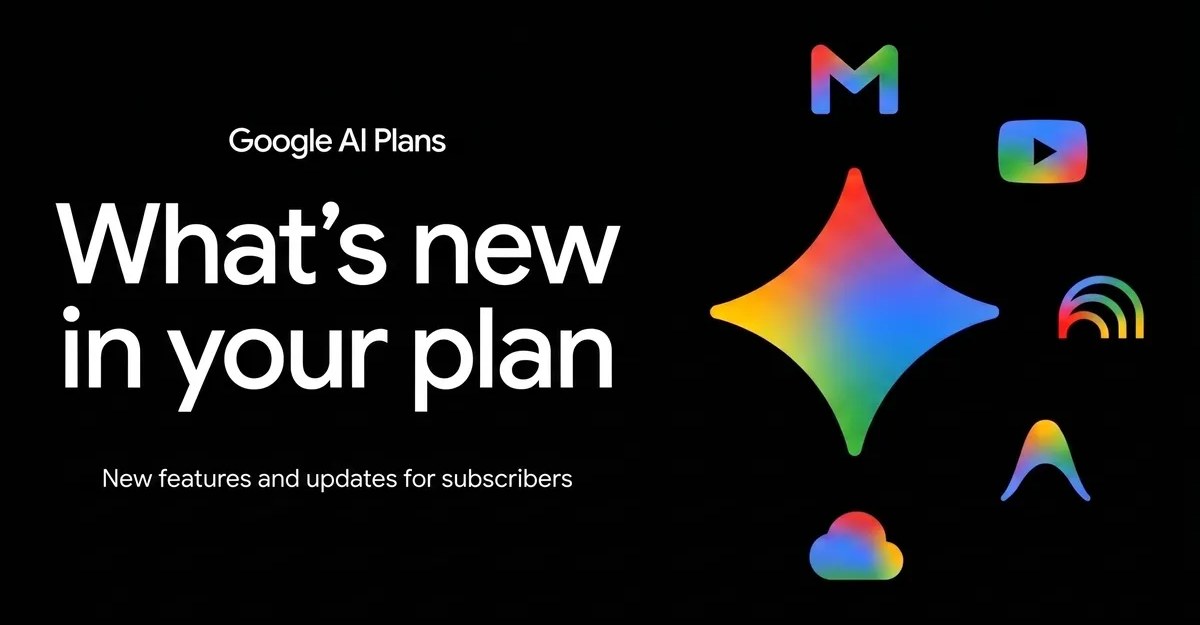 Google AI Plans graphic with the Gemini star and the headline “What’s new in your plan”
