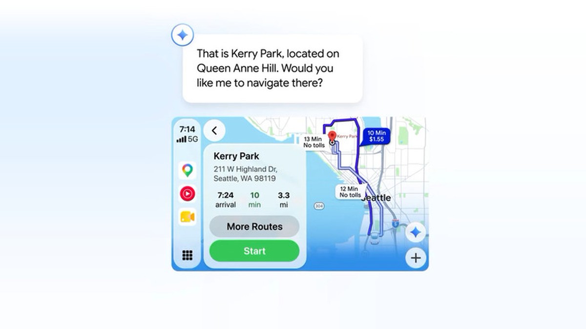 Gemini identifies Kerry Park and offers directions in Google Maps on CarPlay