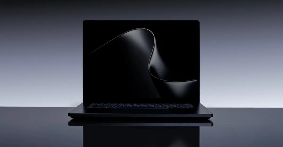 Open Surface Laptop Ultra laptop against a dark gray background.