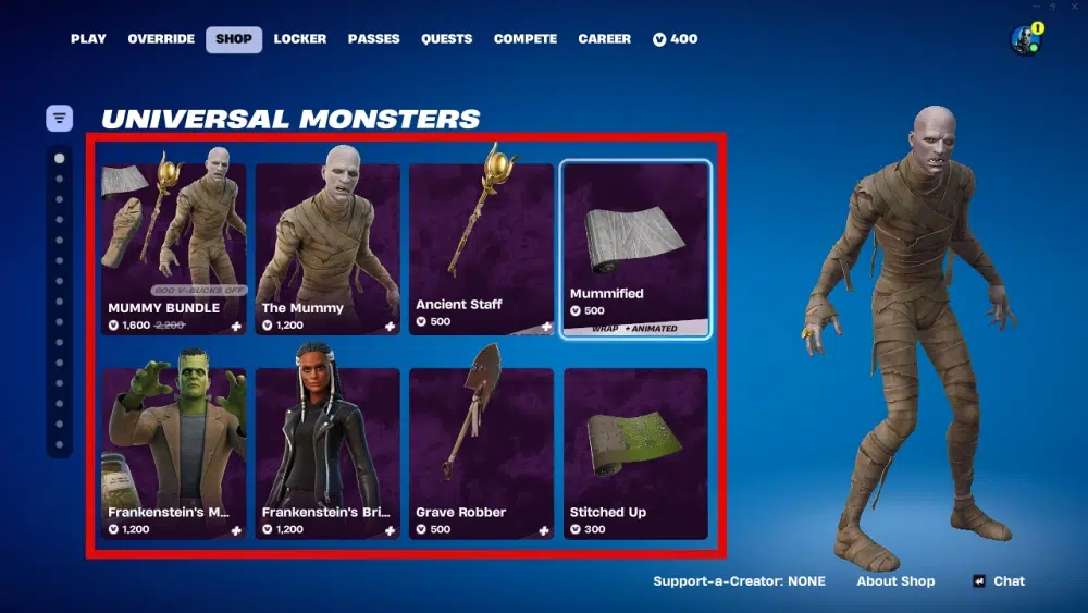 Universal Monsters skins return to Fortnite: How to get them universal monsters section item shop fortnite